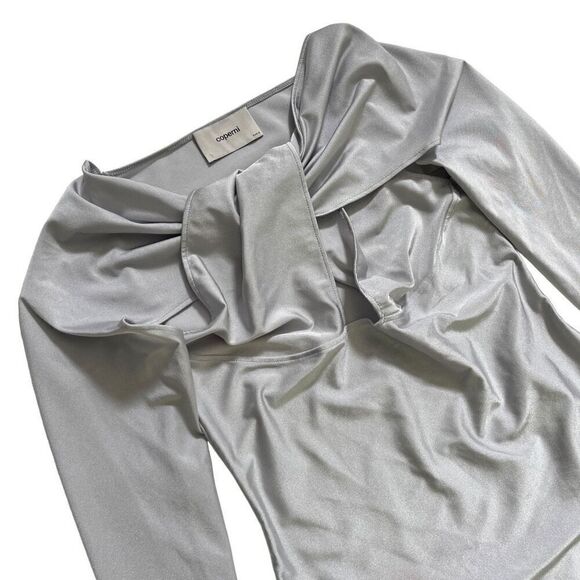 Coperni Twisted Cut Out Jersey Bodysuit in Pearl Grey‎ - Picture 3 of 12